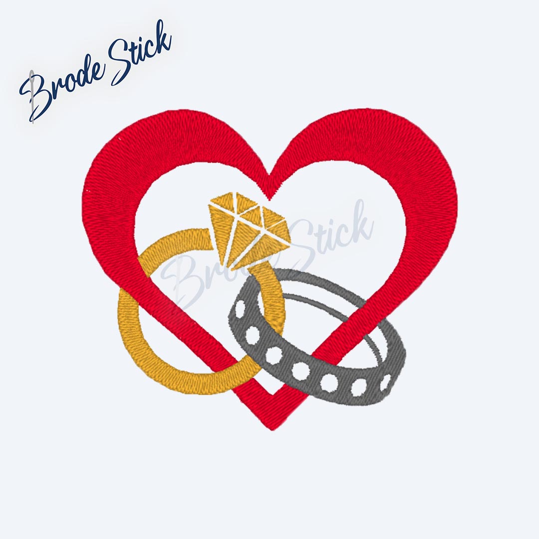 Alliances de mariage liées par un cœur romantique.