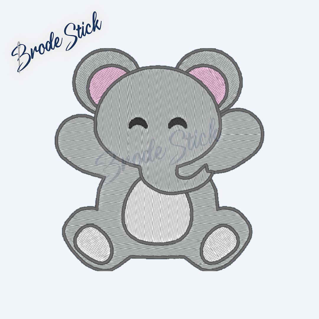 Éléphant avec de grandes oreilles au style kawaii.