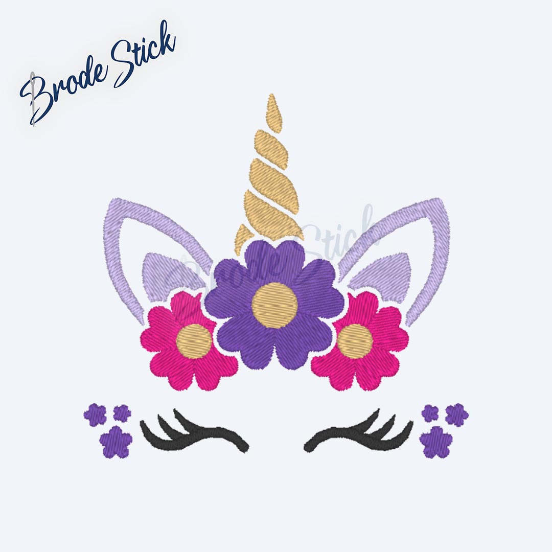 Licorne féerique avec une couronne de fleurs printanières.