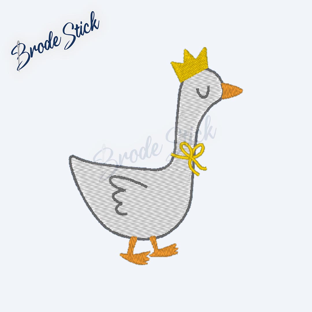 Oie élégante portant une petite couronne et un nœud.