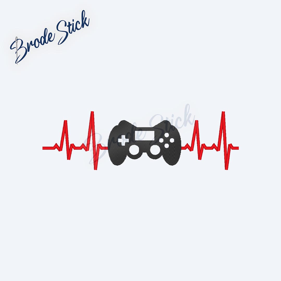 Manette de jeu liée à une ligne de cœur (passion gaming).