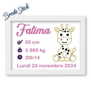Cadeau de naissance personnalisé vinyle bleu motif girafe fille