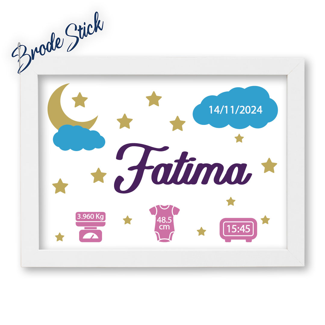 Décoration de naissance personnalisée vinyle bleu motif lune et étoiles fille