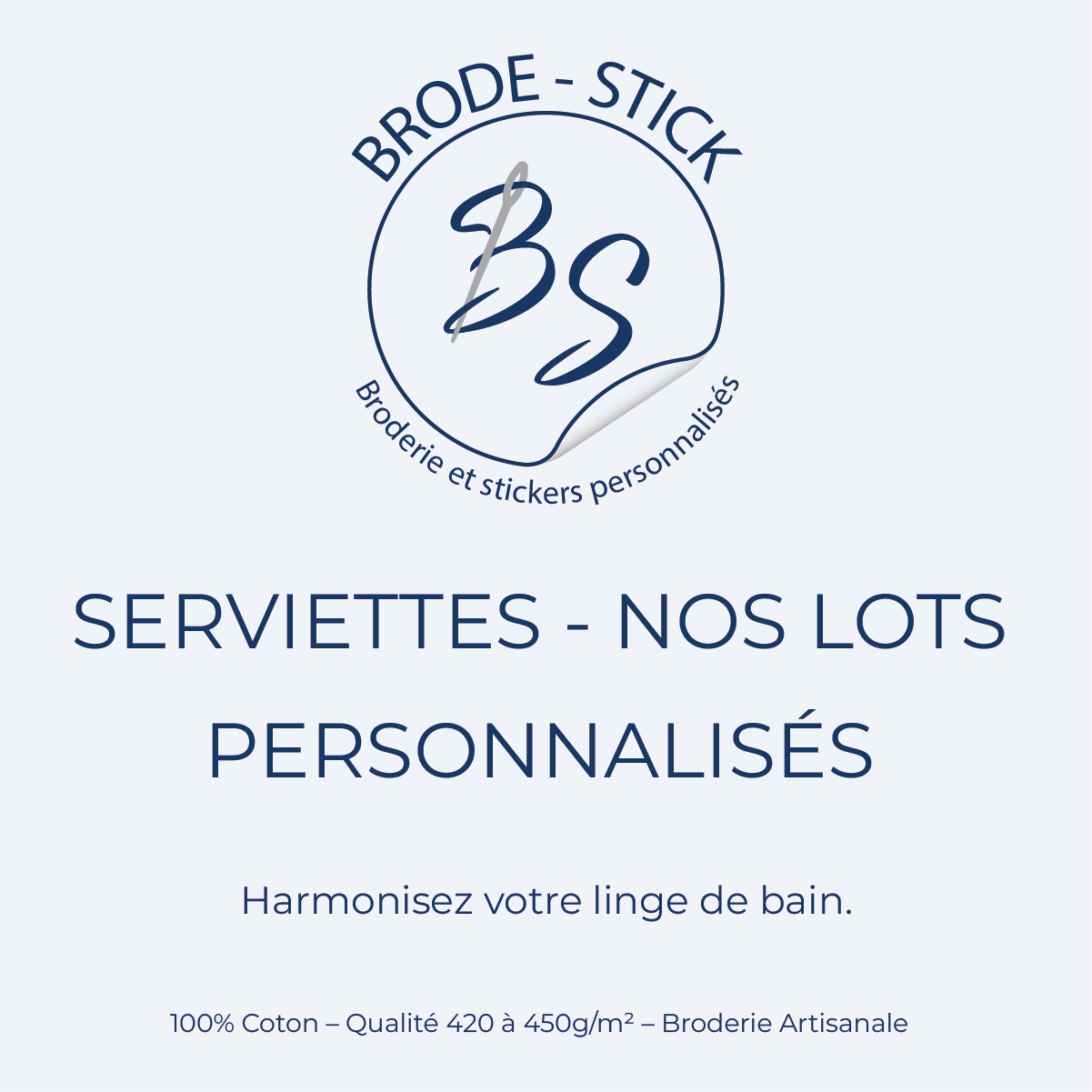 Lots de serviettes de toilette personnalisées en coton 420-450g/m² par Brode Stick
