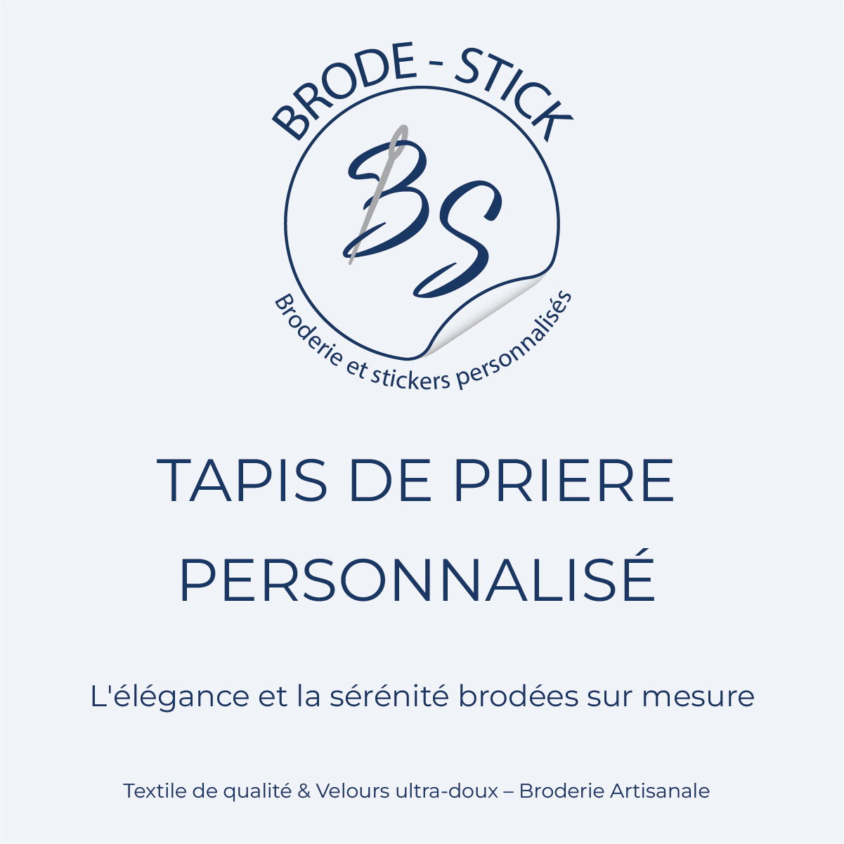 Bannière présentant la collection de tapis de prière broderie personnalisée de l'atelier Brode Stick.